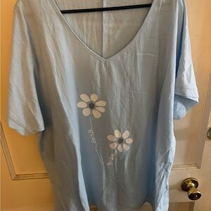 SHEIN Sky Blue Floral Short Sleeve Top